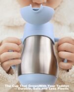 Stainless Steel Straw Sippy Cup for Toddlers 1-3 Years Old, Insulated Toddler Water Bottle Baby Training Tumbler with Handles, 8oz Kids Straw Cups for Travel, Daycare & At Home, Blue - Image 5