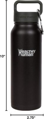 Healthy Human Stainless Steel Water Bottle | Double Walled Vacuum Insulated Water Thermos for Adults | Eco-Friendly Travel Bottles with Leak Proof Lid (Pure Black, 21 oz/ 621 ML) - Image 3