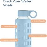 purifyou 40oz / 32oz / 22oz / 12oz Borosilicate Glass Water Bottle with Time & Volume Markers, Silicone Sleeve, Stainless Steel Lid | Reusable Glass Bottle for Water & Juice (12oz Ice Blue) - Image 4