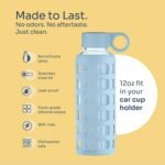 purifyou 40oz / 32oz / 22oz / 12oz Borosilicate Glass Water Bottle with Time & Volume Markers, Silicone Sleeve, Stainless Steel Lid | Reusable Glass Bottle for Water & Juice (12oz Ice Blue) - Image 5