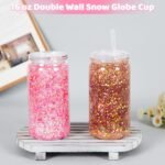 8 Pack plastic Snow Globe Tumbler, 16 Oz Double Wall Plastic Can with Lid and Straw, Plastic Mason Jar Mug for Snow Globe Glitter DIY Gift (Clear) - Image 3
