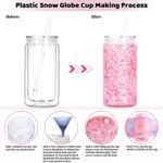 8 Pack plastic Snow Globe Tumbler, 16 Oz Double Wall Plastic Can with Lid and Straw, Plastic Mason Jar Mug for Snow Globe Glitter DIY Gift (Clear) - Image 4