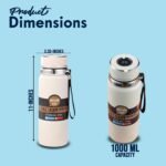 SipSavor, Stainless Steel Water Bottle, Double Walled & Vacuum Insulated,1000ml with temp display, keep drinks Cold/Hot for18 hrs Leakproof & Rust proof, Reusable ideal for Gym Office & School (White) - Image 3