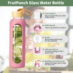 18 OZ Glass Water Bottles, Water Bottle with Time Marker, Leakproof Glass Water Bottles with Silicone Sleeves, Suitable for Offices and Gyms. (pink) - Image 3
