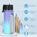 Volhoply 18oz Insulated Water Bottle Bulk 2 Pack,Kids Stainless Steel Water Bottles with Straw,Wide Mouth Reusable Metal Bottle,Double Wall Vacuum Sports Flask For Cold Drink(Assorted,2 Set) - Image 4