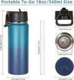 Volhoply 18oz Insulated Water Bottle Bulk 2 Pack,Kids Stainless Steel Water Bottles with Straw,Wide Mouth Reusable Metal Bottle,Double Wall Vacuum Sports Flask For Cold Drink(Assorted,2 Set) - Image 5