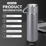 Coffee Thermo Stainless Steel Vacuum-Insulated Water Bottle, 500ml/16.9oz Insulated Bottle with Cup for Hot & Cold Drink Travel Mug (Gray, Three Cup) - Image 3