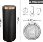20 oz Skinny Tumblers Bulk, Stainless Steel Insulated Tumbler with Lids and Straws, Slim Double Wall Powder Coated Travel Coffee Mugs, Reusable Cup for Hot and Cold Drinks (Black,1 pack) - Image 3