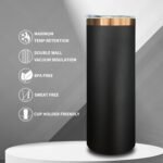 20 oz Skinny Tumblers Bulk, Stainless Steel Insulated Tumbler with Lids and Straws, Slim Double Wall Powder Coated Travel Coffee Mugs, Reusable Cup for Hot and Cold Drinks (Black,1 pack) - Image 5