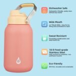 BJPKPK Half Gallon Insulated Water Bottles, 64oz Water Jug with Metal Handle & BPA Free Spout Lid, Dishwasher Safe Flasks, Large Stainless Steel Gym Sport Jugs, Pink - Image 3