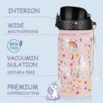 GOPPUS Kids Water Bottle (Straw Lid) - 14 Oz Stainless Steel Travel Bottle, Double Wall Vacuum Leak Proof Kids Cup for School Boys Girls,Unicorn Fields - Image 3