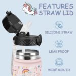 GOPPUS Kids Water Bottle (Straw Lid) - 14 Oz Stainless Steel Travel Bottle, Double Wall Vacuum Leak Proof Kids Cup for School Boys Girls,Unicorn Fields - Image 4