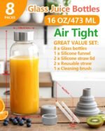 Zukro Glass Water Bottles with Lids & Straw 16 oz, 8 Pack Reusable Juice Bottles With Stainless Steel Cap for Juicing, Leak Proof Clear Smoothie Drinking Jars Beverages Containers, BPA Free - Image 3
