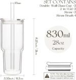 KEMORELA 28 oz Double Wall Glass Tumblers Set of 2, Extra-Wide 13mm Reusable Glass Drinking Straws, Boba Tumbler, Wide-Mouth Water Cups for Iced Coffee, Smoothies, Boba & Tea Lovers - Image 4