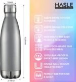 HASLE OUTFITTERS 17oz Stainless Steel Water Bottles, Vacuum Insulated Water Bottles Double Walled Reusable Metal Sports Water Bottles Keep Drinks Hot and Cold, Gray, 1Pack - Image 6