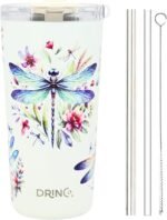 Drinco - 20 oz Stainless Steel Tumbler | Double Walled Vacuum Insulated Mug With Lid, 2 Straws, For Hot & Cold Drinks (20oz Dragonfly) - Image 3