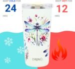 Drinco - 20 oz Stainless Steel Tumbler | Double Walled Vacuum Insulated Mug With Lid, 2 Straws, For Hot & Cold Drinks (20oz Dragonfly) - Image 4