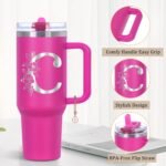 Personalized 40 oz Monogrammed Tumbler with Handle & Flip Straw, 100% Leak Proof stainless steel Insulated Tumbler, Customized Initial Funny Gifts for Women Mom Sisters Coworker, C - Image 5