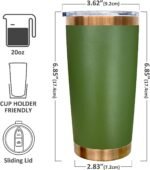 20 oz Tumbler Stainless Steel Tumbler with Lid and Straw, Double Wall Vacuum Insulated Travel Coffee Mug for Laser Engrave, Powder Coated Cup for Hot and Cold Drinks (Army Green,1 pack) - Image 3
