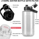 Half Gallon/64oz Water Bottle With Handle, Leak proof with removable strainer, BPA Free Fitness 2L Sports Water Jug, ensure You Drink Enough Water Daily for Gym and Outdoor Sports(Grey) - Image 3