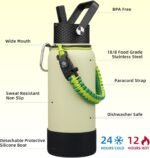 BJPKPK 32oz Insulated Water Bottles with 3 Lids, Paracord Handle & Non-slip Boot, Stainless Steel Metal Water Bottle,Reusable BPA Free Thermal Flasks,Macaron Green - Image 3