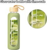 18 OZ Glass Water Bottles, Water Bottle with Time Marker, Leakproof Glass Water Bottles with Silicone Sleeves, Suitable for Offices and Gyms. (Green) - Image 4