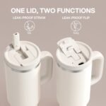 ENCOOL 40 oz Tumbler with Handle and Straw: Stainless Steel Insulated Tumbler Keeps Cold for 24 Hours, Leakproof Travel Cup Fits in Cup Holder and BPA-Free, Cream Moon - Image 4