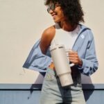 ENCOOL 40 oz Tumbler with Handle and Straw: Stainless Steel Insulated Tumbler Keeps Cold for 24 Hours, Leakproof Travel Cup Fits in Cup Holder and BPA-Free, Cream Moon - Image 5