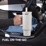 ENCOOL 40 oz Tumbler with Handle and Straw: Stainless Steel Insulated Tumbler Keeps Cold for 24 Hours, Leakproof Travel Cup Fits in Cup Holder and BPA-Free, Cream Moon - Image 6