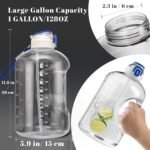 1 Gallon Water Bottle with Straw, 128 oz Large Water Jug with Times to Drink, Reusable Leak Proof with Handle, 2 Lids BPA Free Big Sports Bottles for Fitness Gym Camping (Clear, 128 Ounces) - Image 4