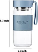 Glass Tea Bottle 16 oz Drinking Bottle with Non-Slip Holster, and Stainless Tea Infuser,Leak Proof Lid,Portable Glass Water Bottle for School, Office, Car & Home,as a gift, etc(Blue) - Image 3