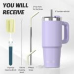 30 oz Tumbler with Handle,Tumbler with Lid and Straw,Double Wall Insulated Cup Stainless Steel Travel Mug(Cold for 34 Hours),Water Bottle for Iced Tea,Coffee,Cold Beverages(Purple) - Image 4