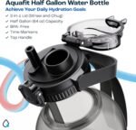 AQUAFIT 64 oz Water Bottle with Time Marker - 2in1 Straw & Chug Lid - BPA Free Big Water Bottle with Straw - Gym Water Bottle with Strap - Water Jug (64 Ounces, Gray) - Image 3
