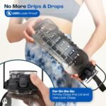 AQUAFIT 64 oz Water Bottle with Time Marker - 2in1 Straw & Chug Lid - BPA Free Big Water Bottle with Straw - Gym Water Bottle with Strap - Water Jug (64 Ounces, Gray) - Image 5