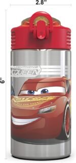 Zak Designs Disney Cars 3 - Stainless Steel Water Bottle with One Hand Operation Action Lid and Built-in Carrying Loop, Kids Water Bottle with Straw Spout is Perfect for Kids (15.5 oz, 18/8) - Image 4