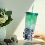 bzyoo SIP 24oz (710ml) Double Wall Plastic Tumbler with Lid and Straw Cold Drink Travel Mug Party Reusable Cup For Office Outdoor Dining Gift For Him & Her (Blue & Green) - Image 4