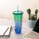 bzyoo SIP 24oz (710ml) Double Wall Plastic Tumbler with Lid and Straw Cold Drink Travel Mug Party Reusable Cup For Office Outdoor Dining Gift For Him & Her (Blue & Green) - Image 6