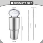 YOUKE OLA 8 Pack Stainless Steel Insulated Tumbler with Lids and Straws Bulk Double Wall Vacuum Insulated Coffee Travel Tumbler for DIY Gift (Silver, 30oz) - Image 3