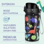 GOPPUS Kids Water Bottle (Straw Lid) - 14 Oz Stainless Steel Travel Bottle, Double Wall Vacuum Leak Proof Kids Cup for School Boys Girls,Space dinosaur - Image 3
