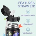 GOPPUS Kids Water Bottle (Straw Lid) - 14 Oz Stainless Steel Travel Bottle, Double Wall Vacuum Leak Proof Kids Cup for School Boys Girls,Space dinosaur - Image 4