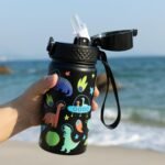 GOPPUS Kids Water Bottle (Straw Lid) - 14 Oz Stainless Steel Travel Bottle, Double Wall Vacuum Leak Proof Kids Cup for School Boys Girls,Space dinosaur - Image 7