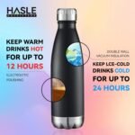 HASLE OUTFITTERS 17oz Stainless Steel Water Bottles Bulk, Vacuum Insulated Water Bottles Double Walled Reusable Metal Sports Water Bottles Keep Drinks Hot and Cold, Black, 4Packs - Image 4