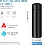 Smart Water Bottle Stainless Steel Vacuum Flask,Travel Mug with Smart LCD Touch Screen, Keep Hot Or Cold, Car Portable Travel Tea Coffee Vacuum Thermo Cup,Insulated Water Bottle (Black) - Image 3