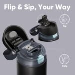 ENCOOL Leakproof Insulated Water Bottle with Straw Dual-Sip Water Bottle Bag-Safe Design for Work, Commute & Gym – Keeps Drinks Cold All Day, 24 oz, Charcoal Gray - Image 3