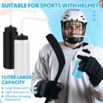 Domensi 4 Pack 1 Liter Hockey Sports Water Bottle with Long Straw BPA Free Easy Squeeze Plastic Bottle for Helmet Sport Football Lacrosse Baseball Gym Yoga(Black/translucent,Classic) - Image 3