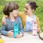 Kids Clear Water Bottle 14oz Flip with Straw Carry Handle, Leakproof, Reusable, Tritan, BPA Free, Suitable for Boys and Girls, Pink - Image 4