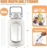 Large Glass Water Bottles with Stainless Steel Handle,100 oz Gallon Drinking Bottle with 2-in-1 Straw Lid,3 Liter Glass Water Jug with Silicone Sleeve,Wide Mouth,White - Image 3