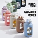 Large Glass Water Bottles with Stainless Steel Handle,100 oz Gallon Drinking Bottle with 2-in-1 Straw Lid,3 Liter Glass Water Jug with Silicone Sleeve,Wide Mouth,White - Image 8