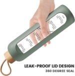 PROBTTL 32 Oz Borosilicate Glass Water Bottle with Time Marker Reminder Quotes, 1 Liter Leak Proof Reusable BPA Free Motivational Water Bottles with Silicone Sleeve and Bamboo Lid (Olive) - Image 5