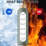 PROBTTL 32 Oz Borosilicate Glass Water Bottle with Time Marker Reminder Quotes, 1 Liter Leak Proof Reusable BPA Free Motivational Water Bottles with Silicone Sleeve and Bamboo Lid (Olive) - Image 6